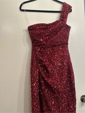 One-Shoulder Red Sequin Evening Gown
